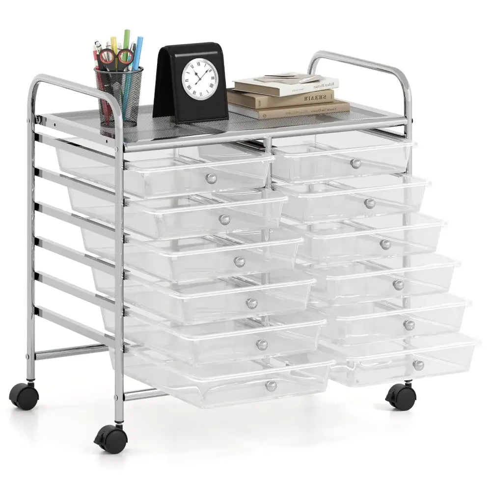 12 Drawers Rolling Storage Cart for Home and Office-Transparent Costway