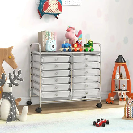 12 Drawers Rolling Storage Cart for Home and Office-Transparent Costway