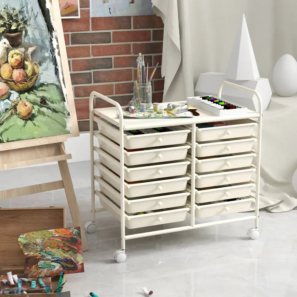 12 Drawers Rolling Storage Cart for Home and Office-White - White - File Cabinets