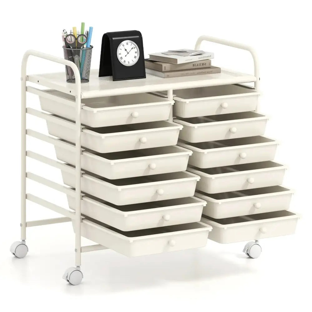 12 Drawers Rolling Storage Cart for Home and Office-White Costway