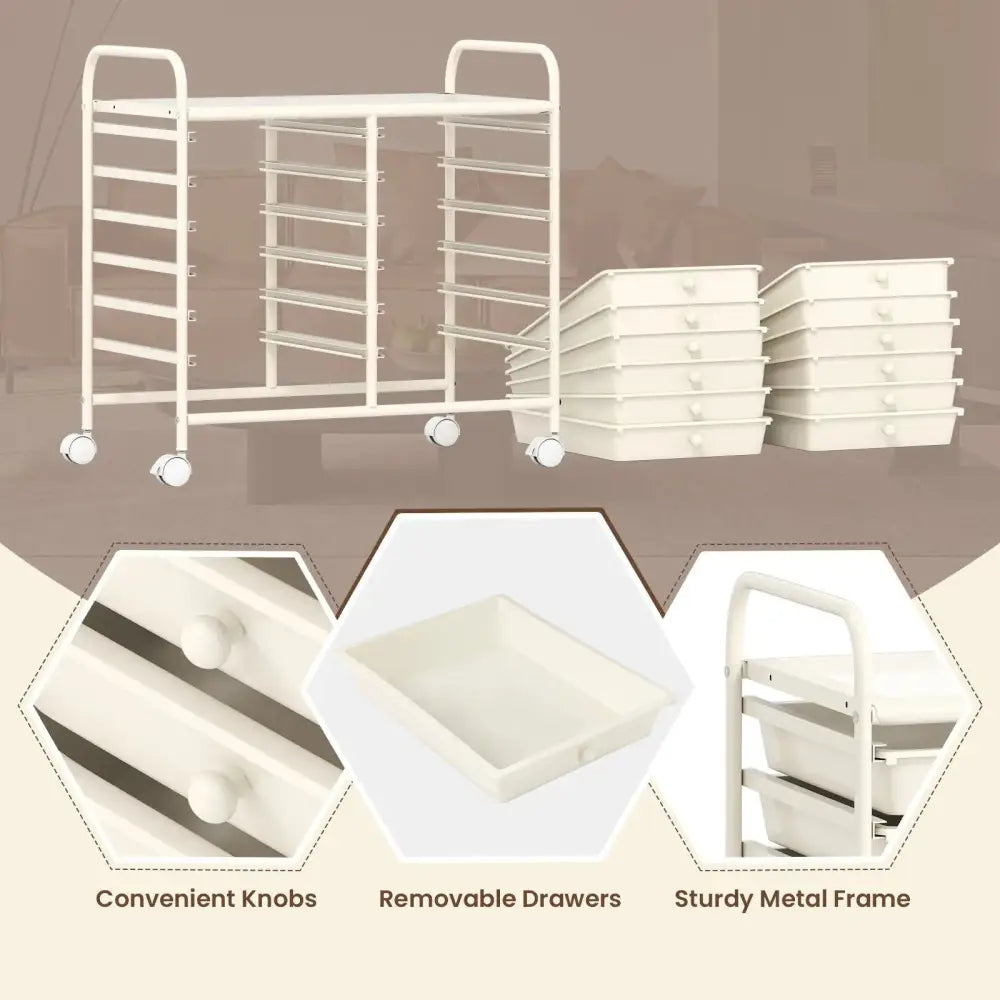 12 Drawers Rolling Storage Cart for Home and Office-White Costway