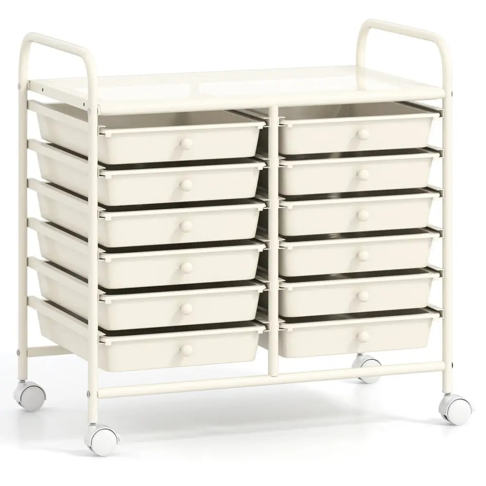 12 Drawers Rolling Storage Cart for Home and Office-White - White - File Cabinets