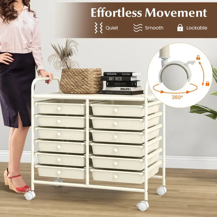 12 Drawers Rolling Storage Cart for Home and Office-White Costway