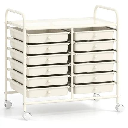 12 Drawers Rolling Storage Cart for Home and Office-White Costway