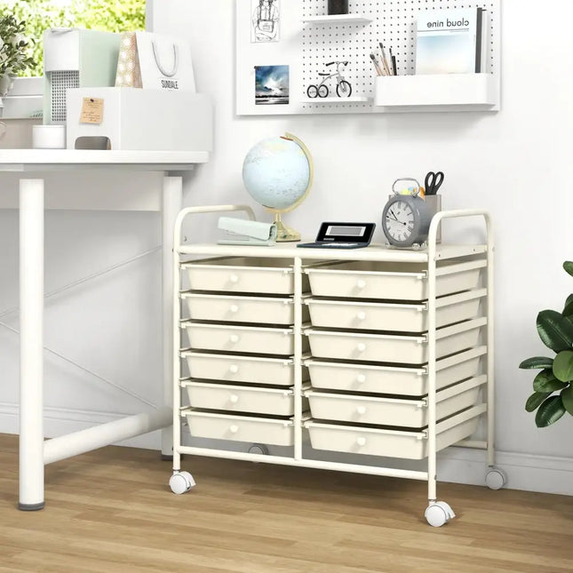 12 Drawers Rolling Storage Cart for Home and Office-White Costway