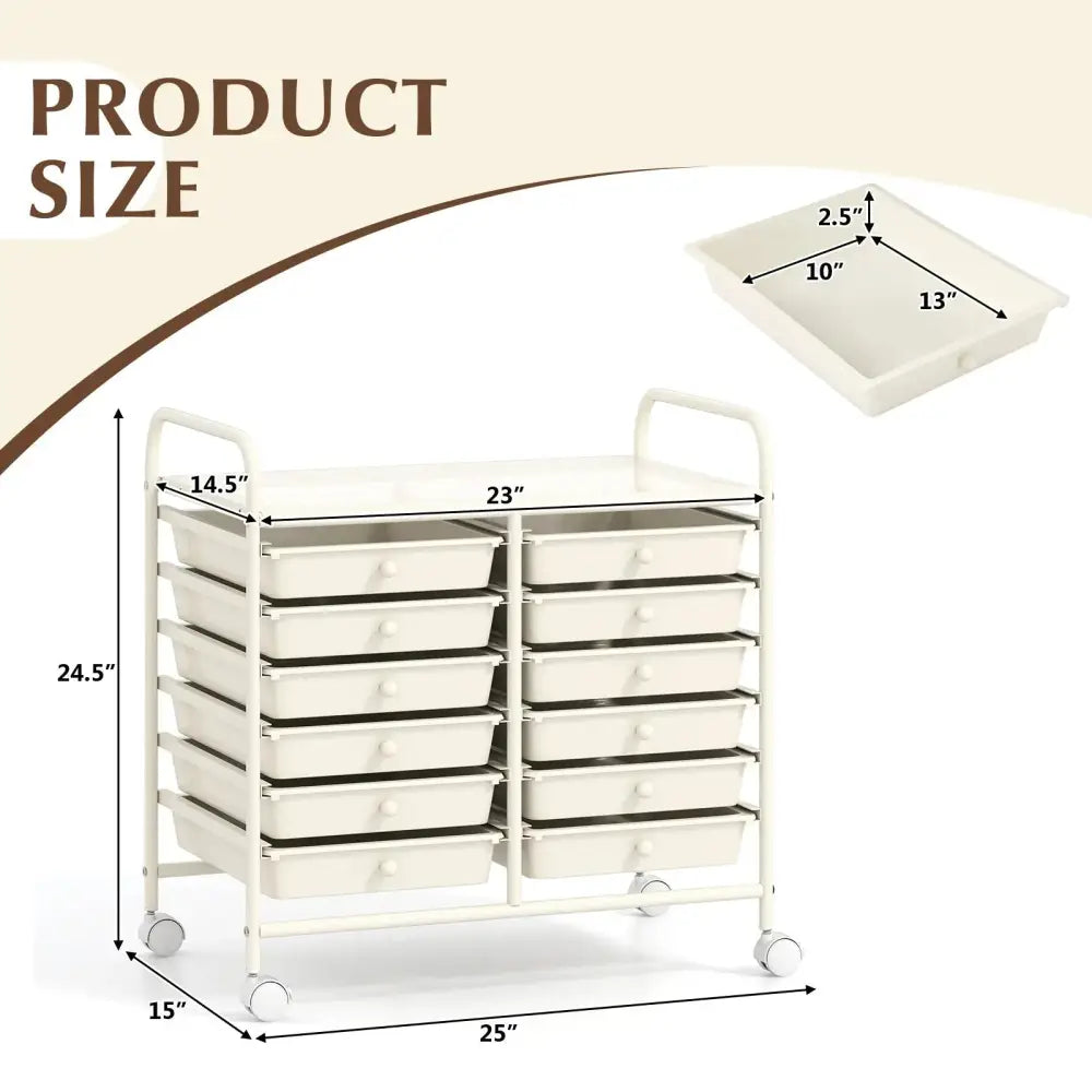 12 Drawers Rolling Storage Cart for Home and Office-White Costway