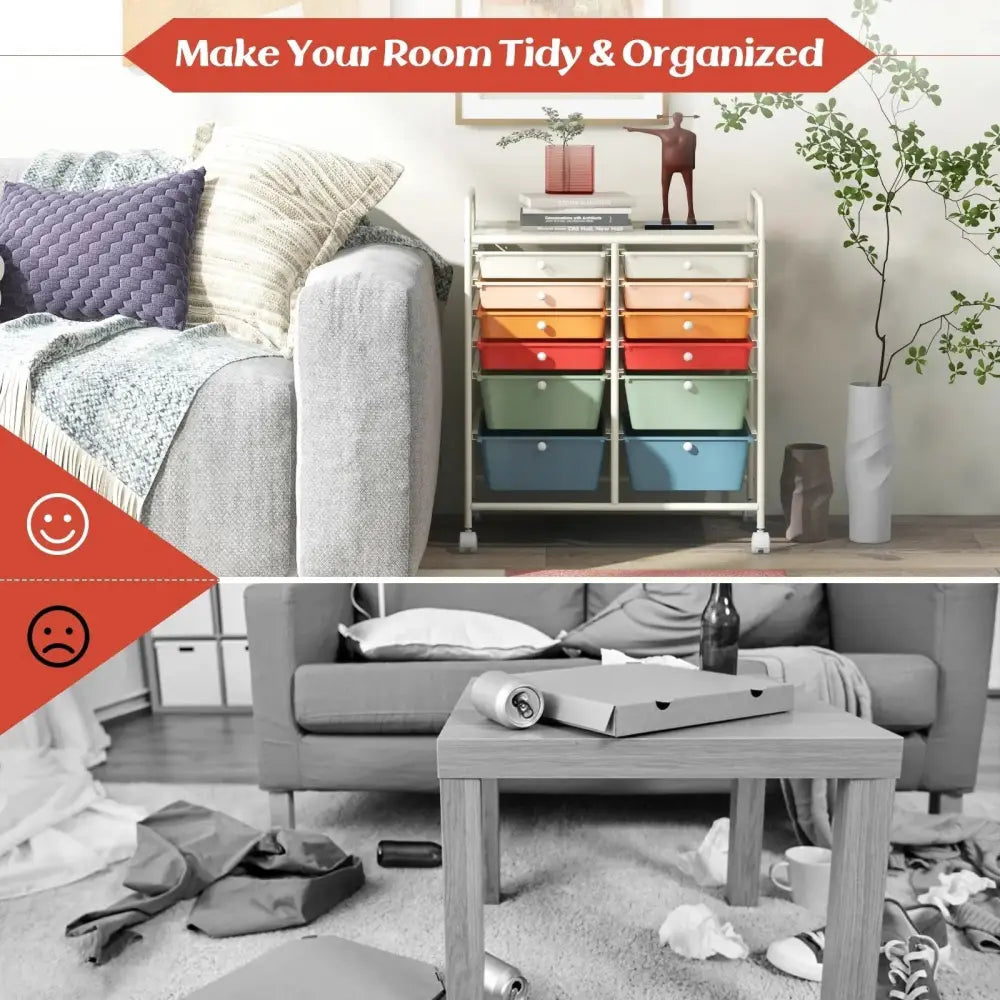12 Drawers Rolling Storage Cart with Metal Frame and Lockable Wheels-Deep Multicolor Costway