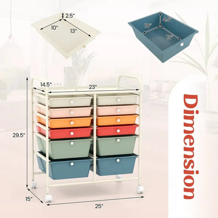 12 Drawers Rolling Storage Cart with Metal Frame and Lockable Wheels-Deep Multicolor Costway