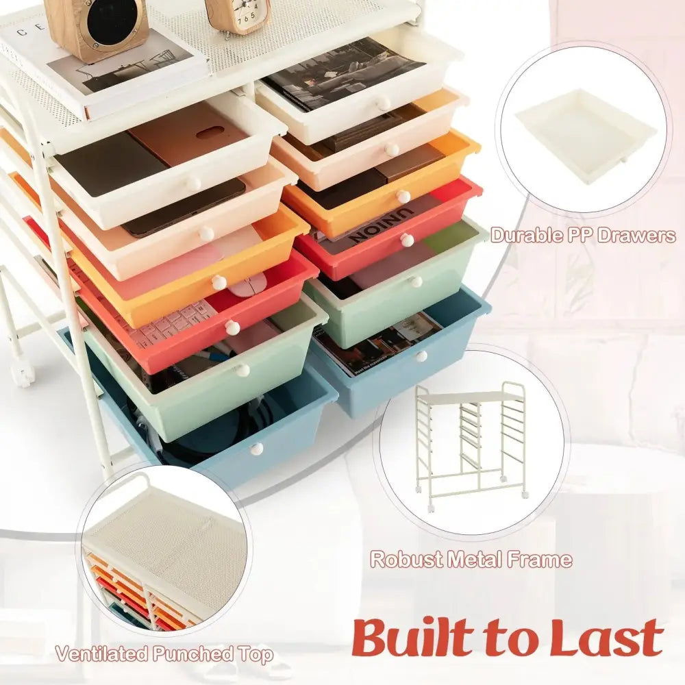 12 Drawers Rolling Storage Cart with Metal Frame and Lockable Wheels-Deep Multicolor Costway