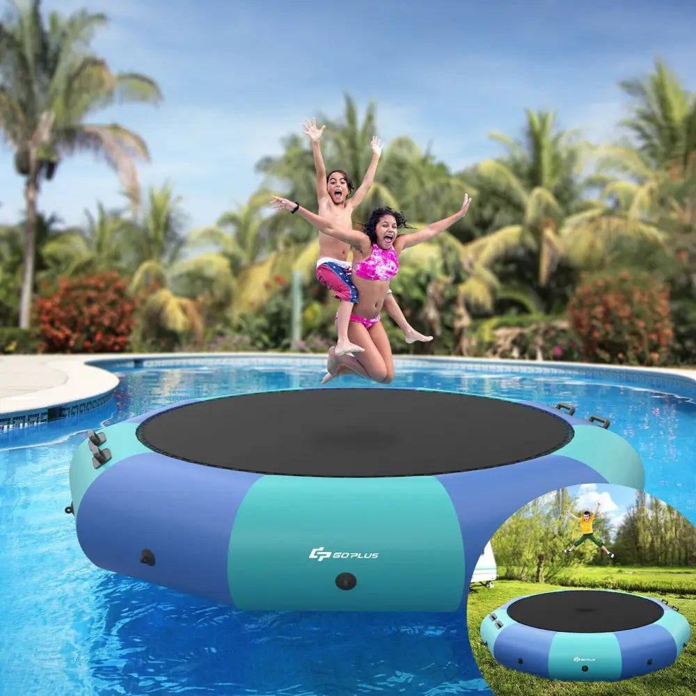 12 Feet Inflatable Splash Padded Water Bouncer Trampoline-Blue - Blue - Trampolines