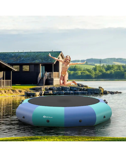 12 Feet Inflatable Splash Padded Water Bouncer Trampoline-Blue - Blue - Trampolines
