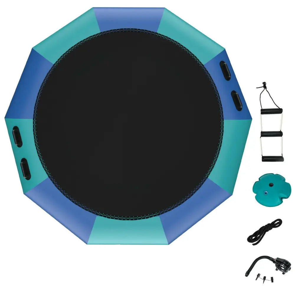 12 Feet Inflatable Splash Padded Water Bouncer Trampoline-Blue - Blue - Trampolines