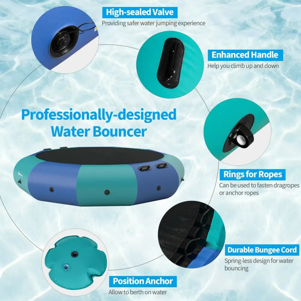 12 Feet Inflatable Splash Padded Water Bouncer Trampoline-Blue - Blue - Trampolines