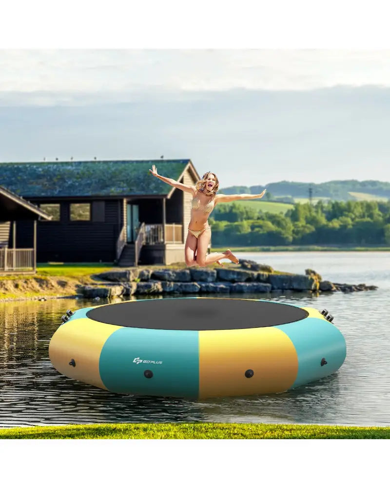 12 Feet Inflatable Splash Padded Water Bouncer Trampoline-Yellow - Yellow - Trampolines