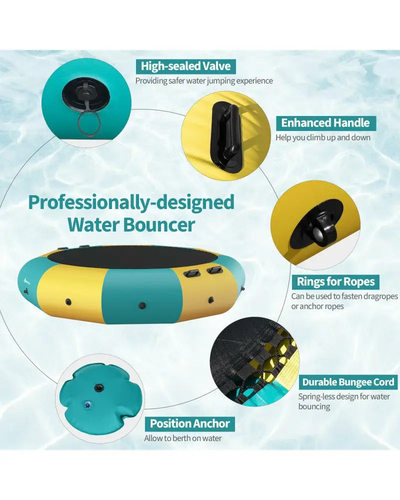 12 Feet Inflatable Splash Padded Water Bouncer Trampoline-Yellow - Yellow - Trampolines