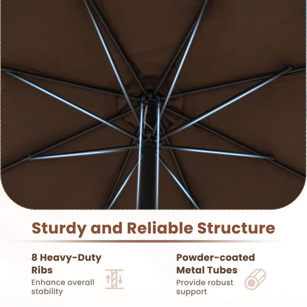 12 Feet Patio Umbrella with Crank Handle and 8 Sturdy Ribs-Coffee - Coffee - Outdoor Umbrellas