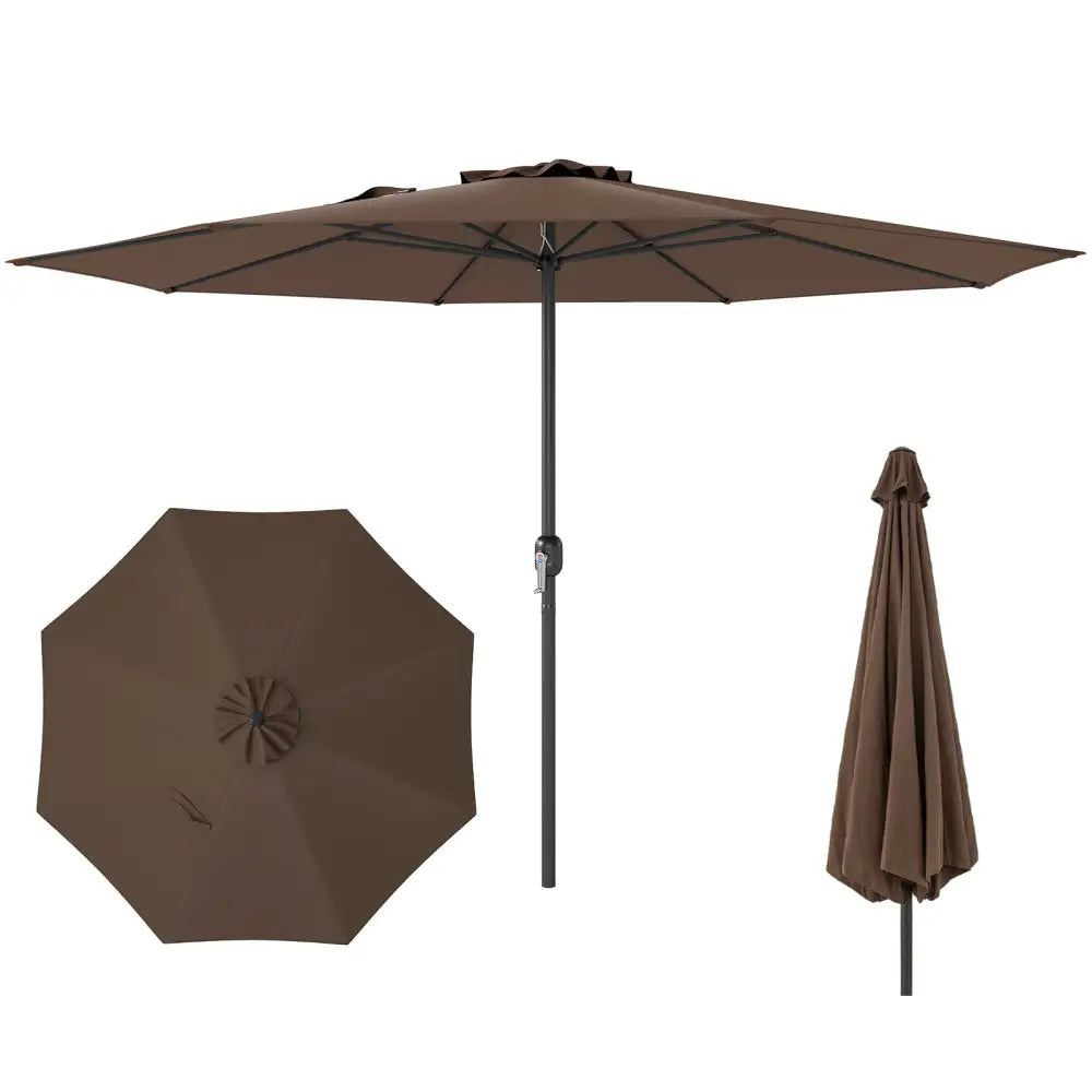 12 Feet Patio Umbrella with Crank Handle and 8 Sturdy Ribs-Coffee - Coffee - Outdoor Umbrellas