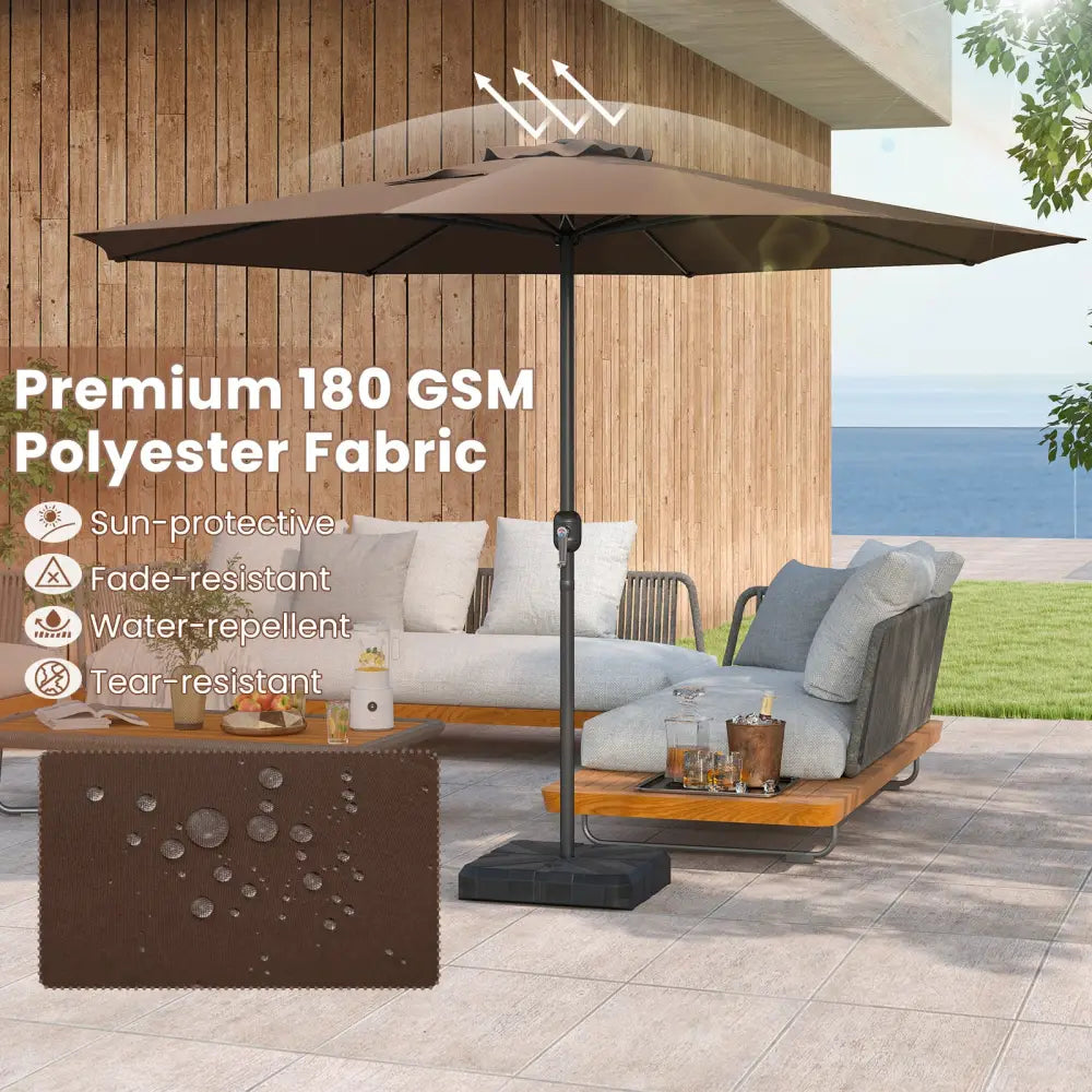 12 Feet Patio Umbrella with Crank Handle and 8 Sturdy Ribs-Coffee - Coffee - Outdoor Umbrellas