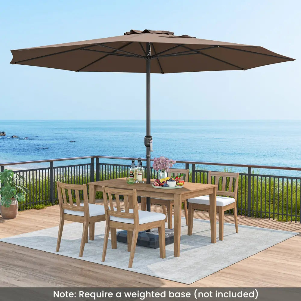 12 Feet Patio Umbrella with Crank Handle and 8 Sturdy Ribs-Coffee - Coffee - Outdoor Umbrellas