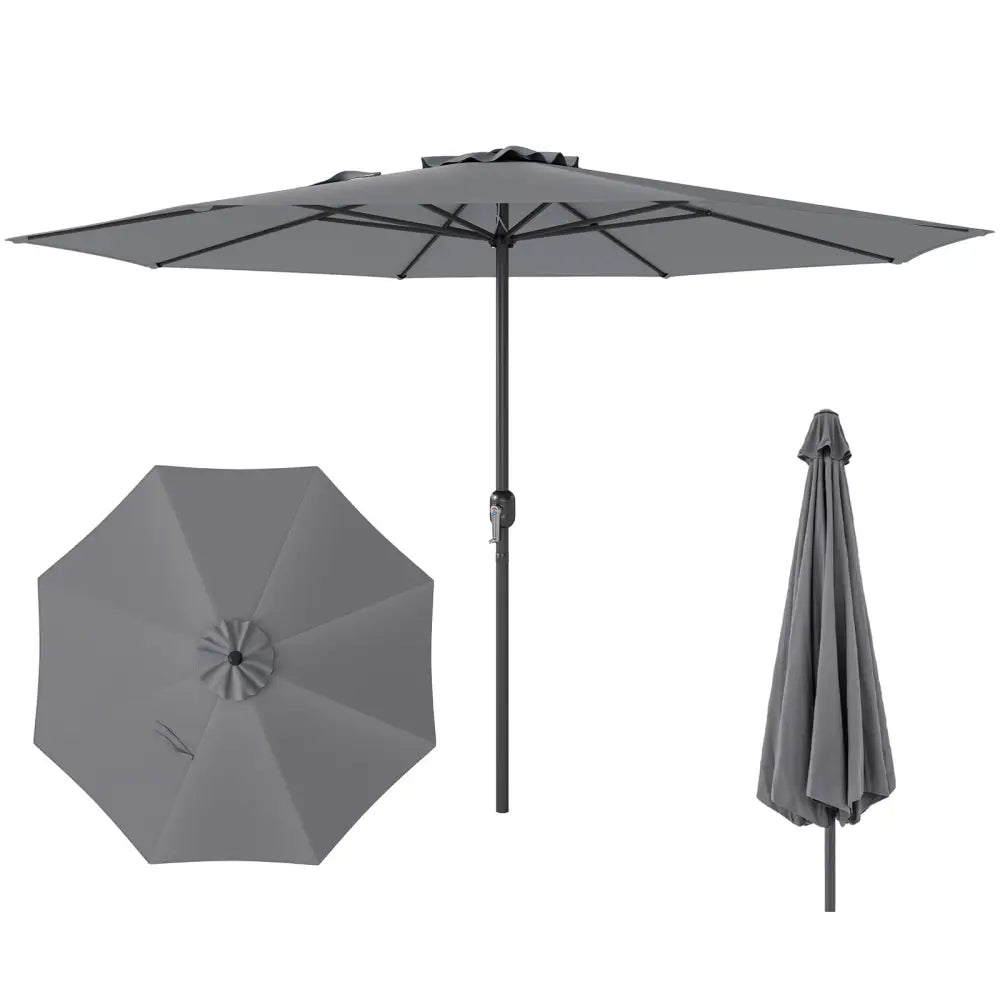 12 Feet Patio Umbrella with Crank Handle and 8 Sturdy Ribs-Gray - Gray - Outdoor Umbrellas
