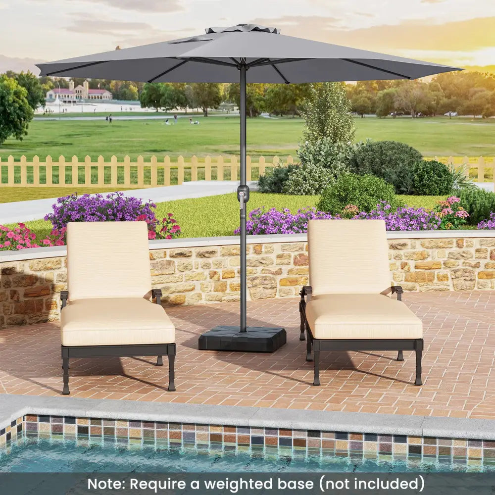 12 Feet Patio Umbrella with Crank Handle and 8 Sturdy Ribs-Gray - Gray - Outdoor Umbrellas