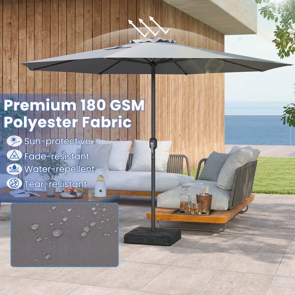 12 Feet Patio Umbrella with Crank Handle and 8 Sturdy Ribs-Gray - Gray - Outdoor Umbrellas