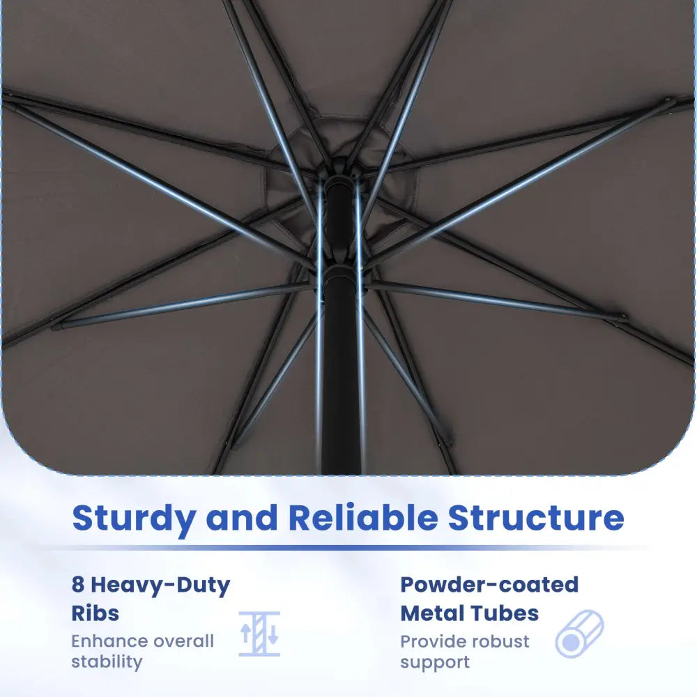 12 Feet Patio Umbrella with Crank Handle and 8 Sturdy Ribs-Gray - Gray - Outdoor Umbrellas
