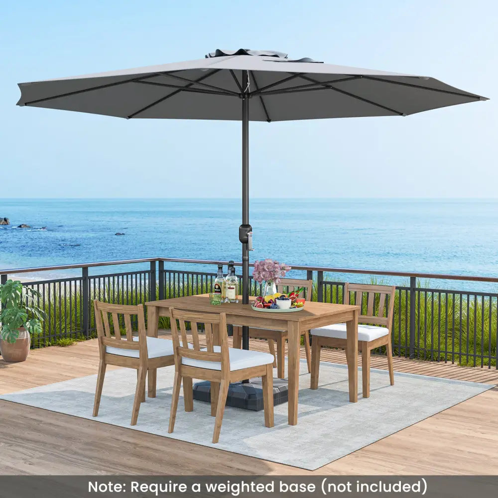 12 Feet Patio Umbrella with Crank Handle and 8 Sturdy Ribs-Gray - Gray - Outdoor Umbrellas