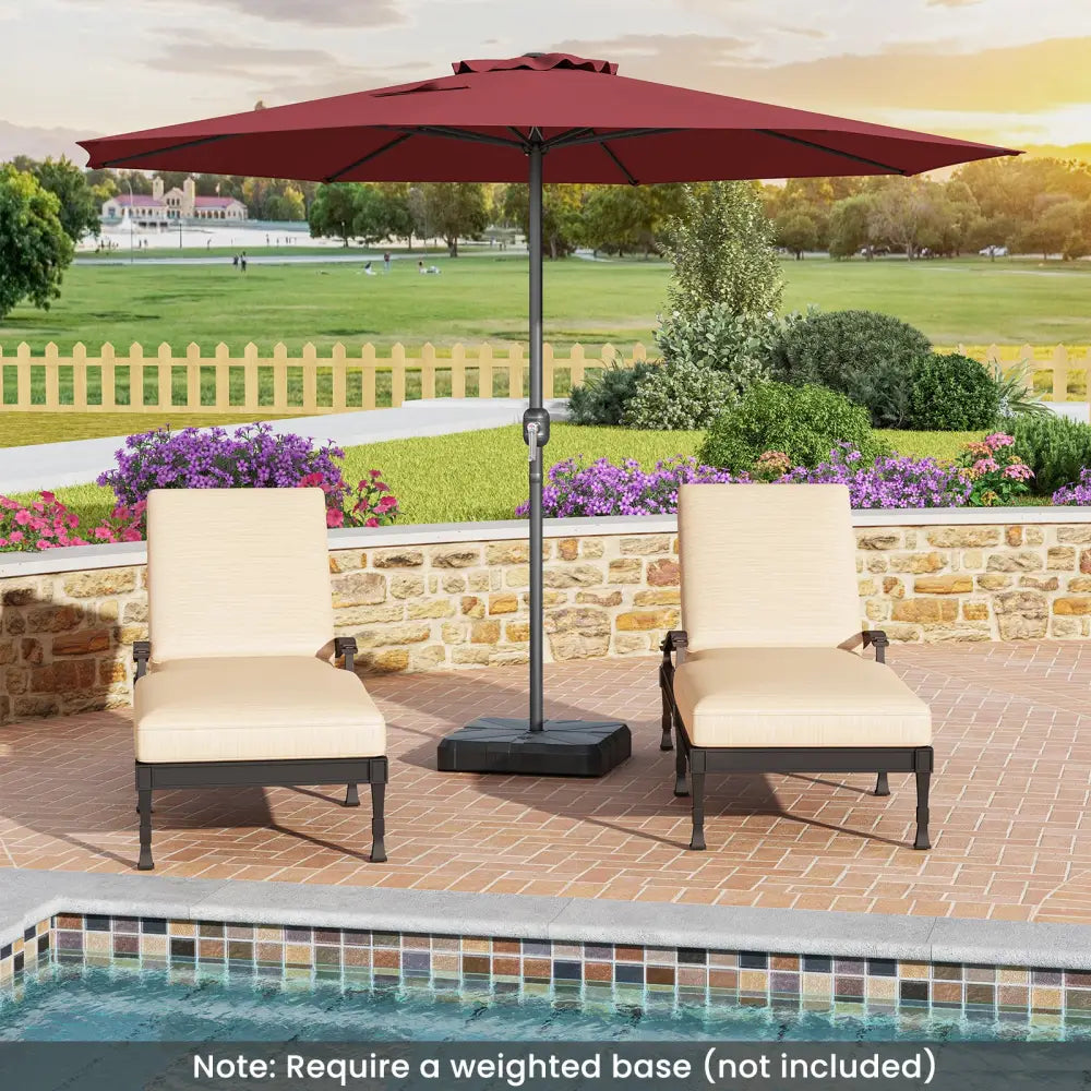 12 Feet Patio Umbrella with Crank Handle and 8 Sturdy Ribs-Red - Red - Outdoor Umbrellas
