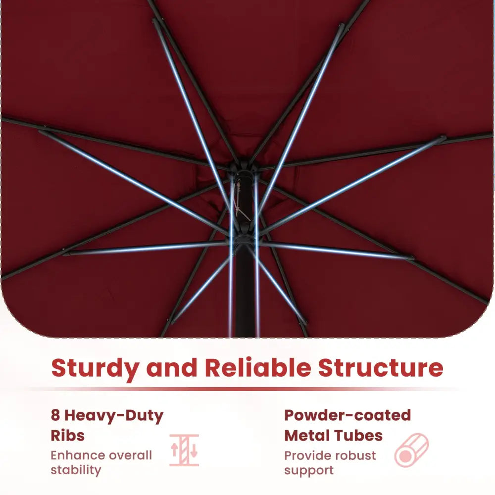 12 Feet Patio Umbrella with Crank Handle and 8 Sturdy Ribs-Red - Red - Outdoor Umbrellas