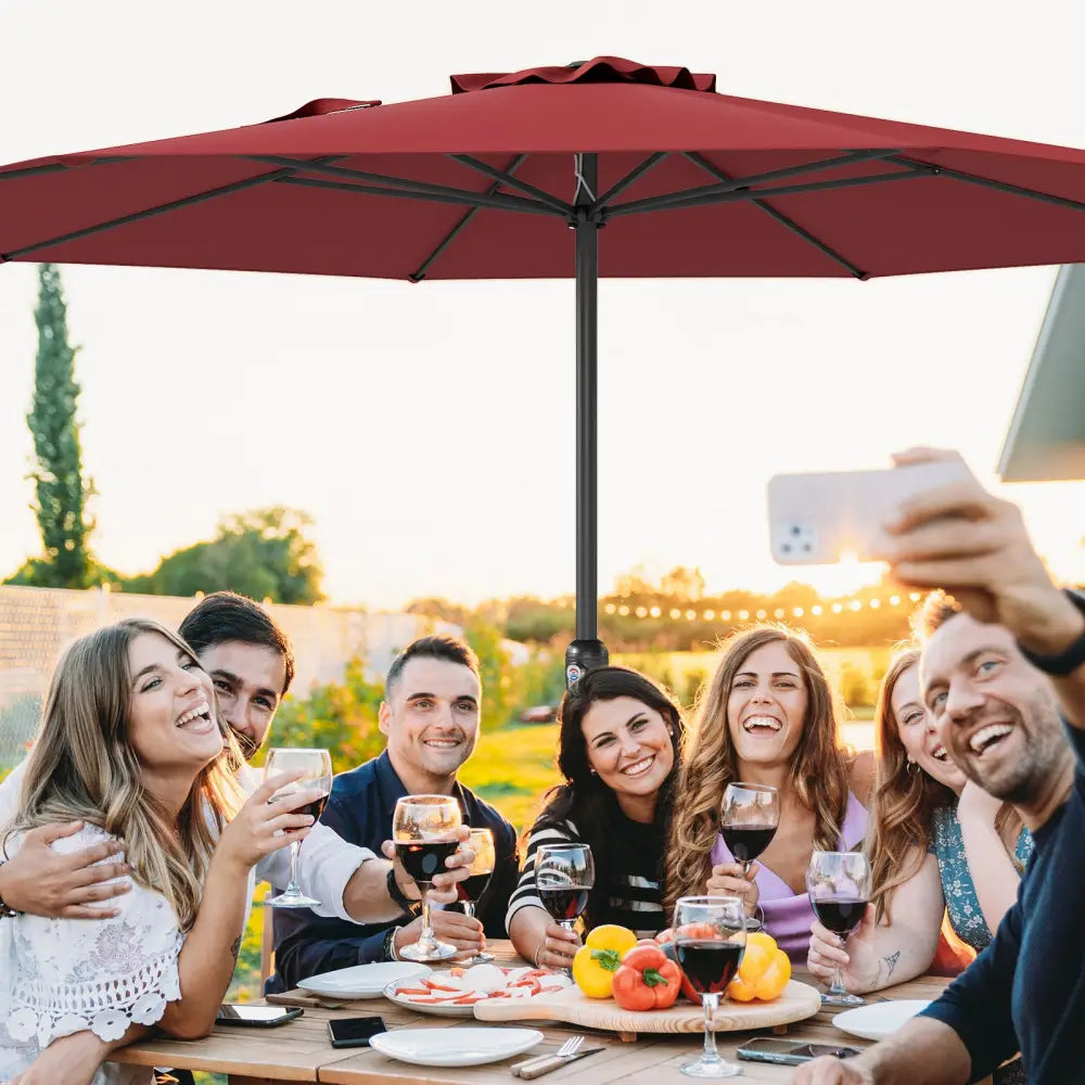 12 Feet Patio Umbrella with Crank Handle and 8 Sturdy Ribs-Red - Red - Outdoor Umbrellas