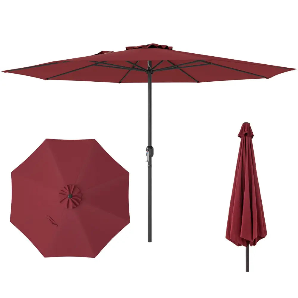 12 Feet Patio Umbrella with Crank Handle and 8 Sturdy Ribs-Red - Red - Outdoor Umbrellas