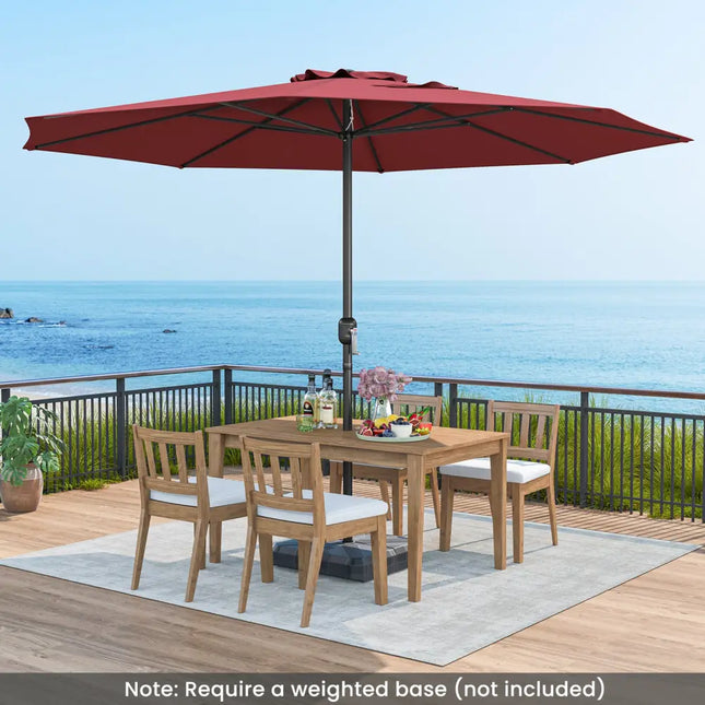 12 Feet Patio Umbrella with Crank Handle and 8 Sturdy Ribs-Red - Red - Outdoor Umbrellas