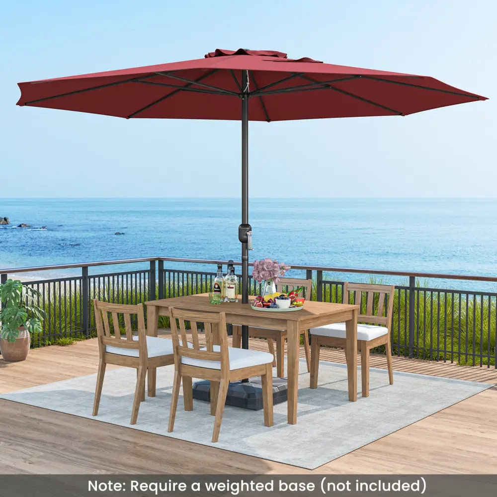 12 Feet Patio Umbrella with Crank Handle and 8 Sturdy Ribs-Red - Red - Outdoor Umbrellas