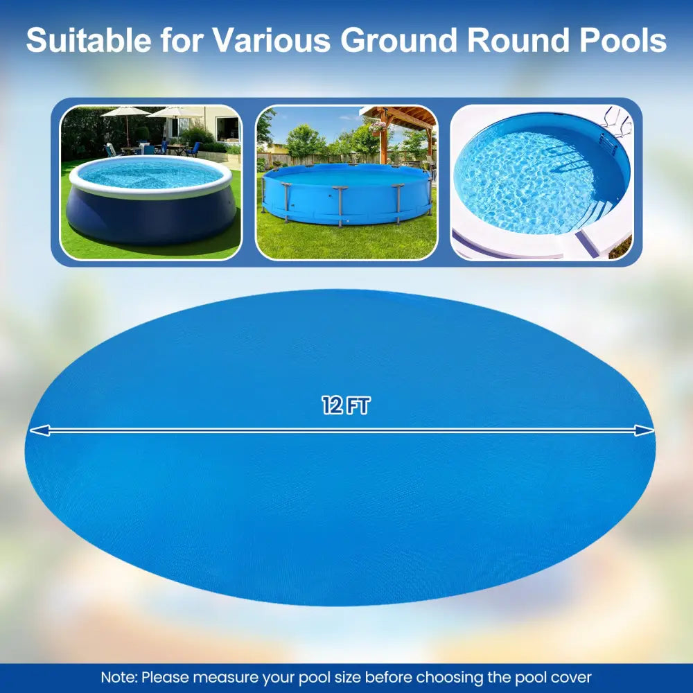 12 Feet Round Solar Pool Cover 12 Mil for In-Ground Above-Ground Swimming Pools - Blue - Swimming Pools
