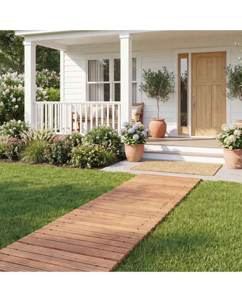 12 FT Wooden Garden Pathway 22 Inches Wide Outdoor Roll out Straight Walkway-1 Piece - Natural - Garden Pathways