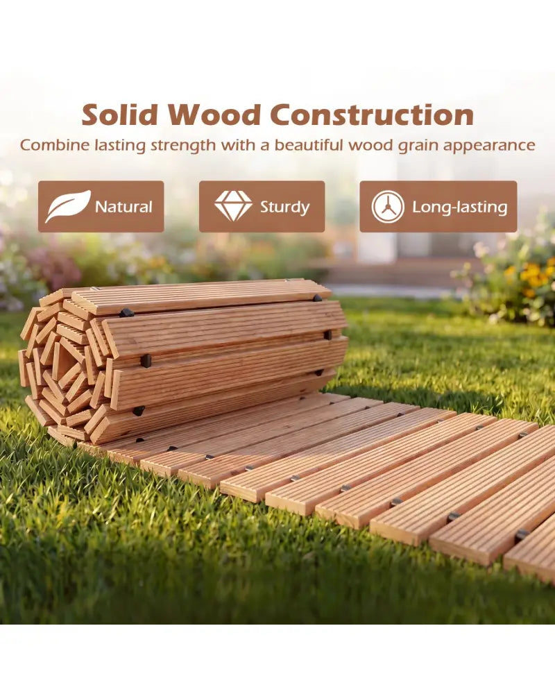 12 FT Wooden Garden Pathway 22 Inches Wide Outdoor Roll out Straight Walkway-1 Piece - Natural - Garden Pathways