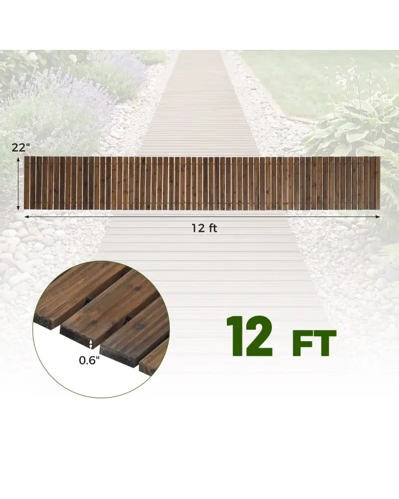 12 FT Wooden Garden Pathway 22 Inches Wide Outdoor Roll out Straight Walkway-Brown - Brown - Garden Pathways