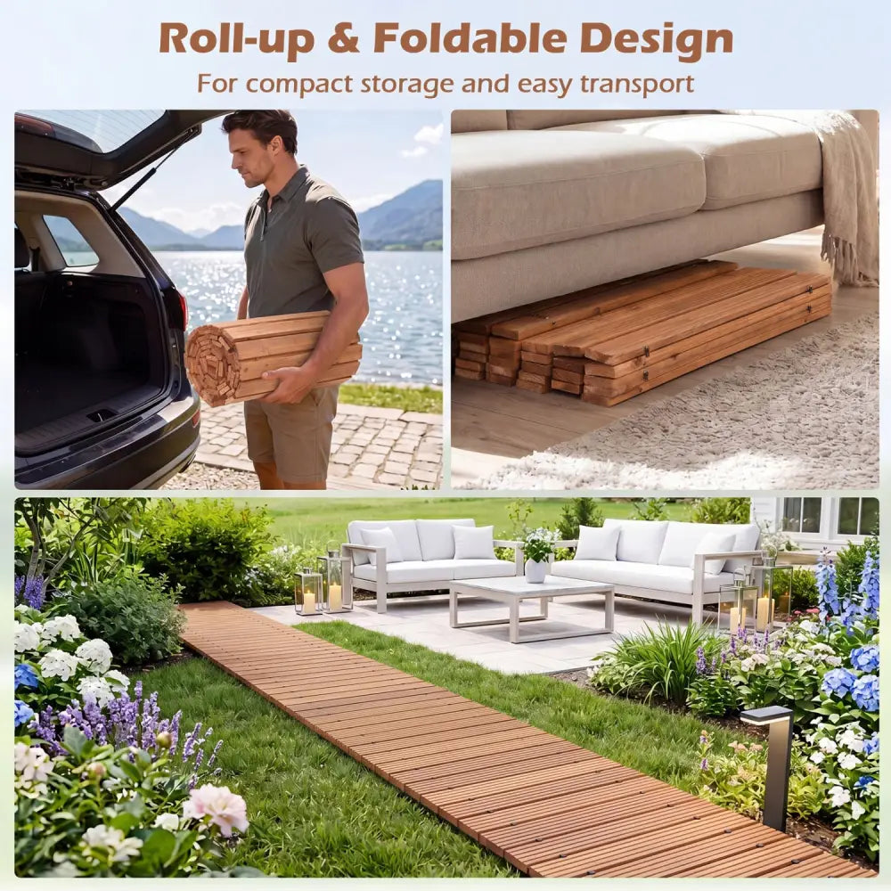 12 FT Wooden Garden Pathway 22 Inches Wide Outdoor Roll out Straight Walkway-1 Piece - Natural - Garden Pathways