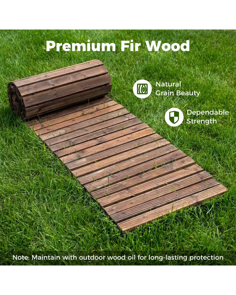 12 FT Wooden Garden Pathway 22 Inches Wide Outdoor Roll out Straight Walkway-Brown - Brown - Garden Pathways