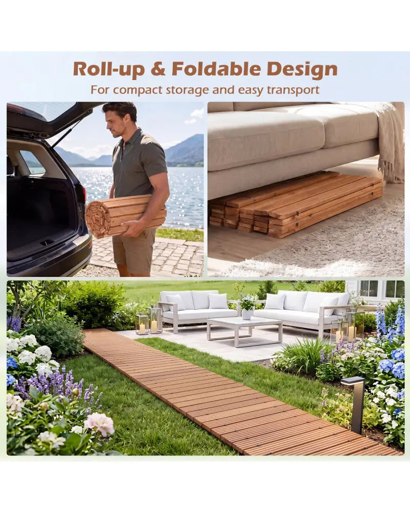 12 FT Wooden Garden Pathway 22 Inches Wide Outdoor Roll out Straight Walkway-1 Piece - Natural - Garden Pathways