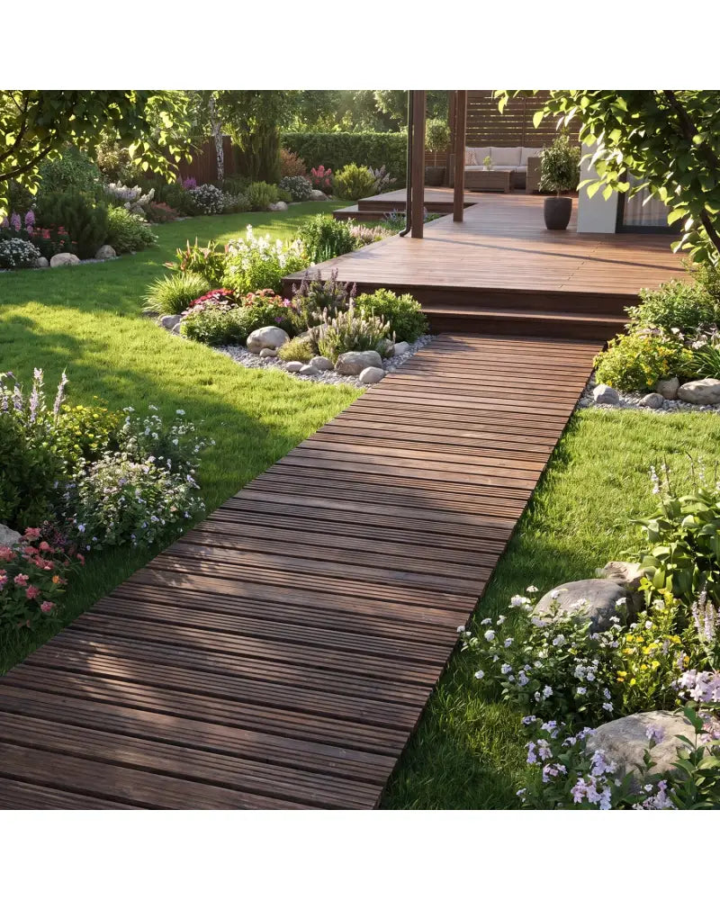 12 FT Wooden Garden Pathway 22 Inches Wide Outdoor Roll out Straight Walkway-Brown - Brown - Garden Pathways
