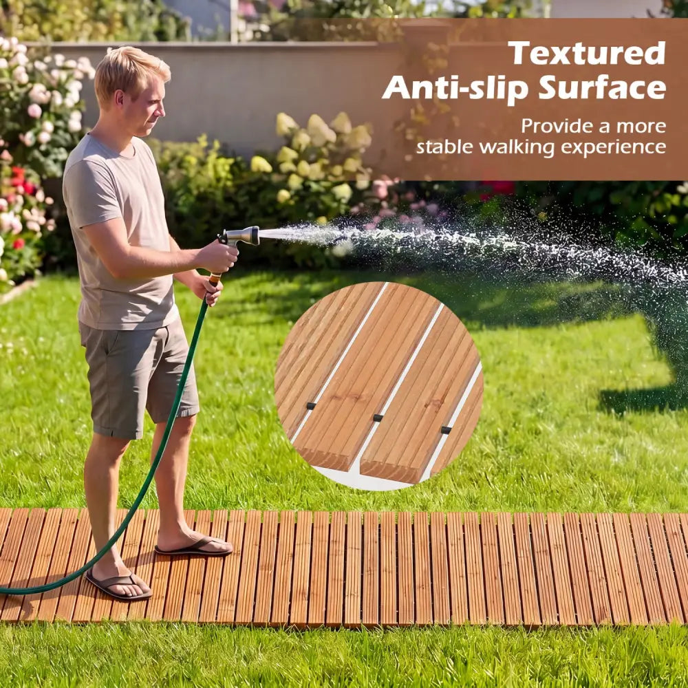 12 FT Wooden Garden Pathway 22 Inches Wide Outdoor Roll out Straight Walkway-1 Piece - Natural - Garden Pathways