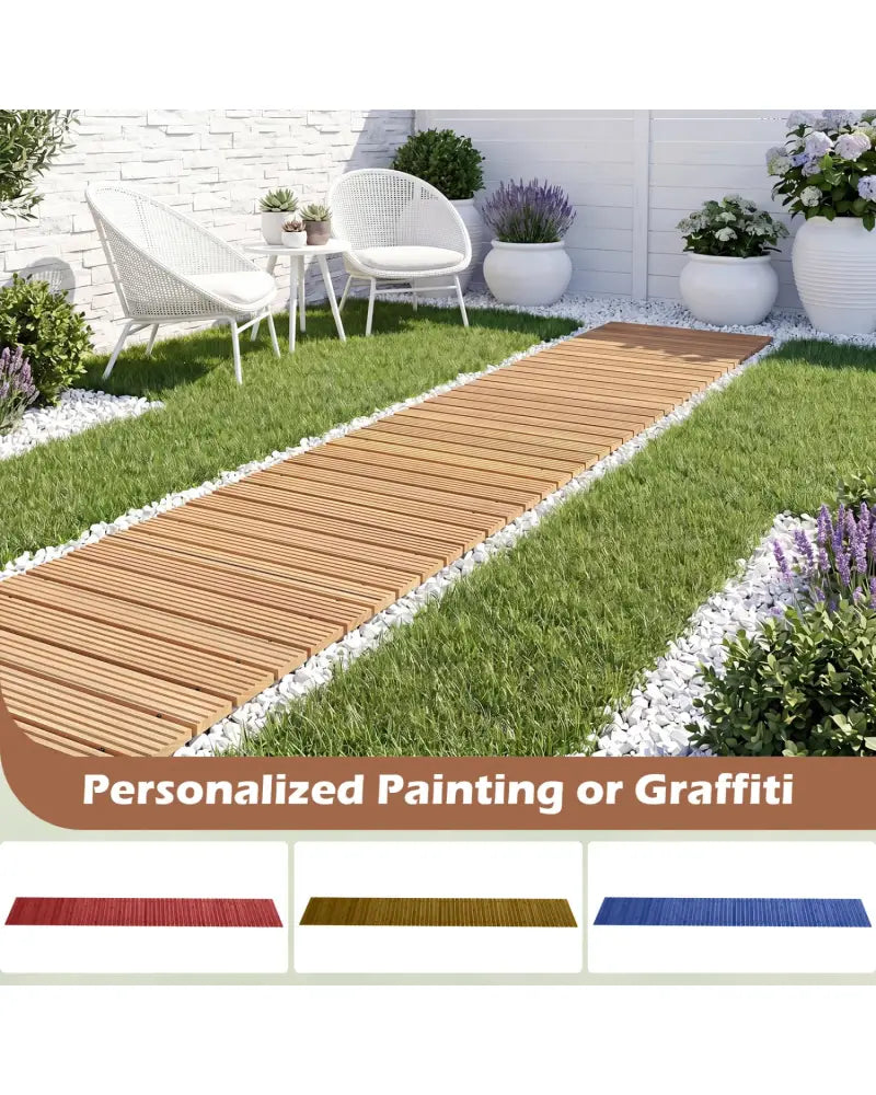 12 FT Wooden Garden Pathway 22 Inches Wide Outdoor Roll out Straight Walkway-1 Piece - Natural - Garden Pathways