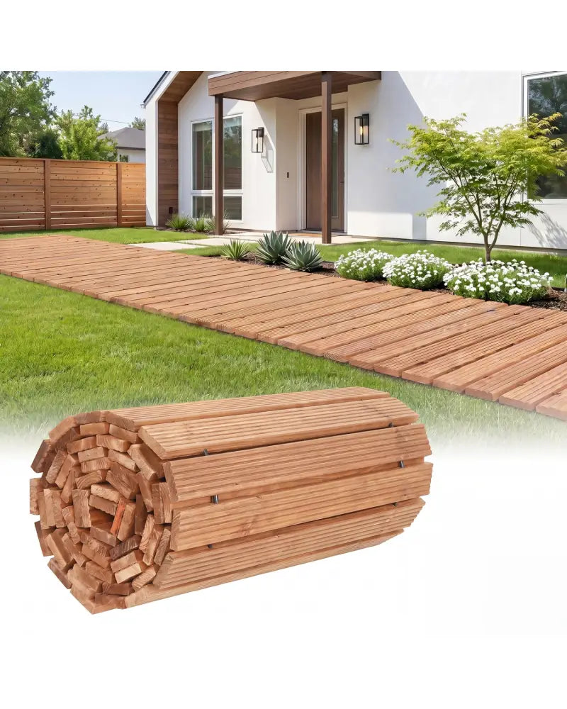 12 FT Wooden Garden Pathway 22 Inches Wide Outdoor Roll out Straight Walkway-1 Piece - Natural - Garden Pathways