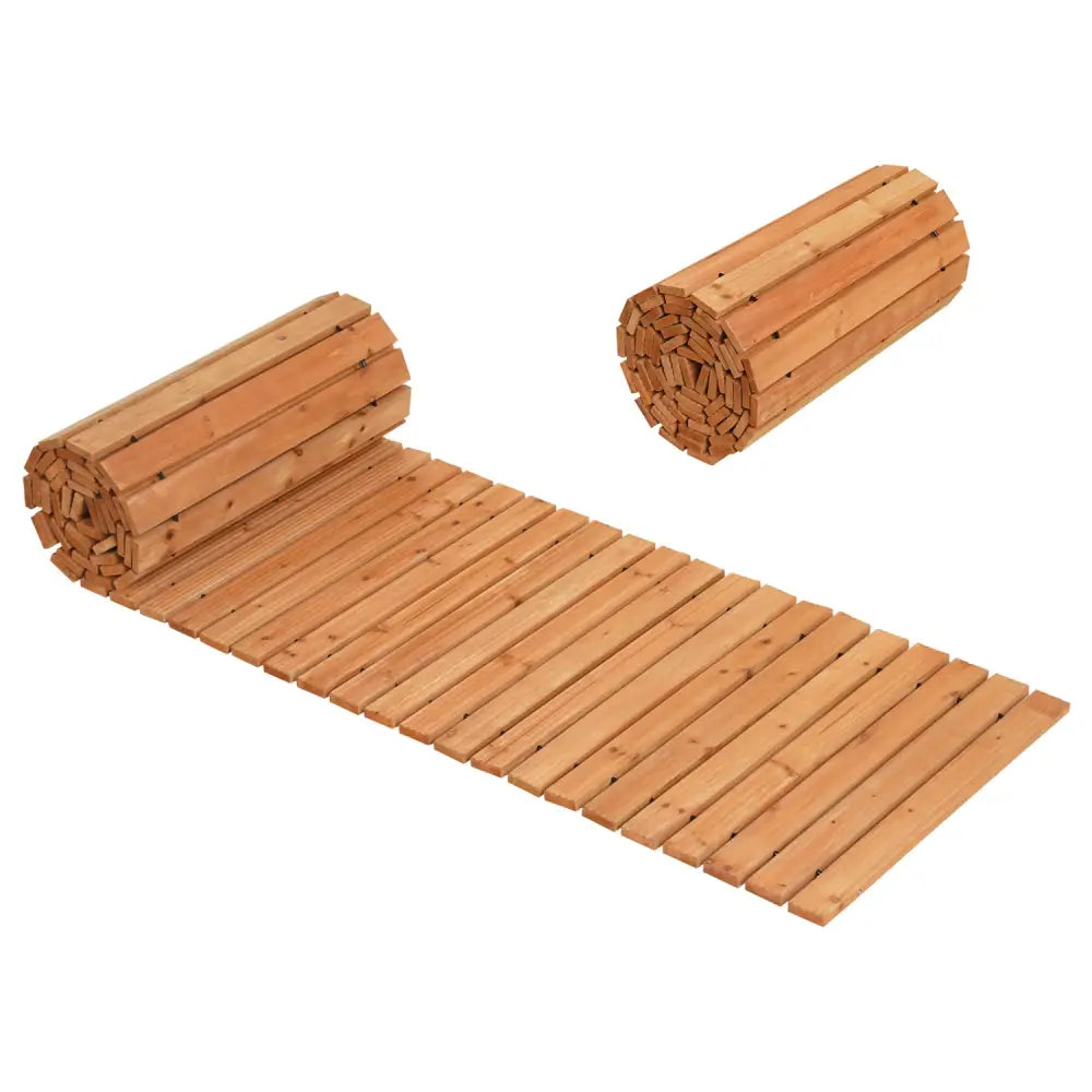 12 FT Wooden Garden Pathway 22 Inches Wide Outdoor Roll out Straight Walkway-Set of 2 - Natural - Garden Pathways