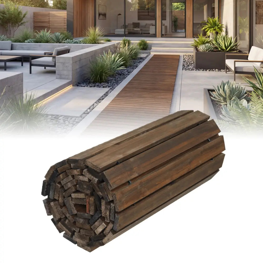 12 FT Wooden Garden Pathway 22 Inches Wide Outdoor Roll out Straight Walkway-Brown - Brown - Garden Pathways
