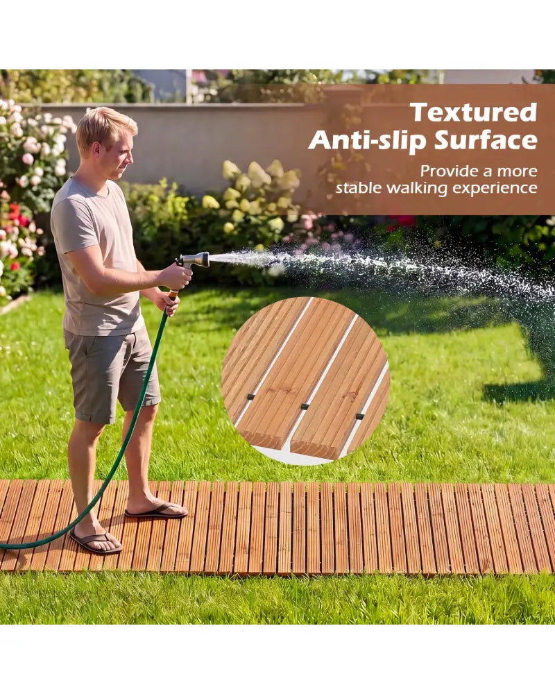 12 FT Wooden Garden Pathway 22 Inches Wide Outdoor Roll out Straight Walkway-1 Piece - Natural - Garden Pathways