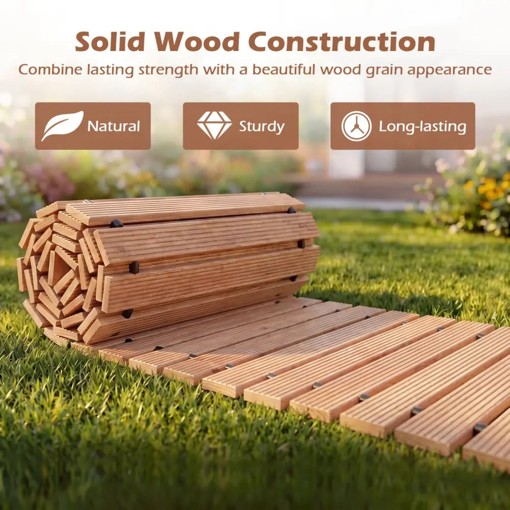 12 FT Wooden Garden Pathway 22 Inches Wide Outdoor Roll out Straight Walkway-1 Piece - Natural - Garden Pathways