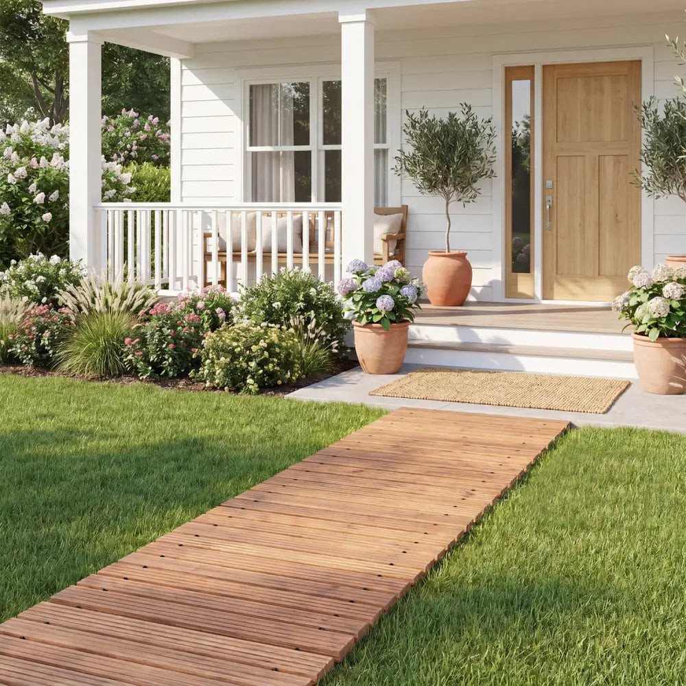 12 FT Wooden Garden Pathway 22 Inches Wide Outdoor Roll out Straight Walkway-1 Piece - Natural - Garden Pathways